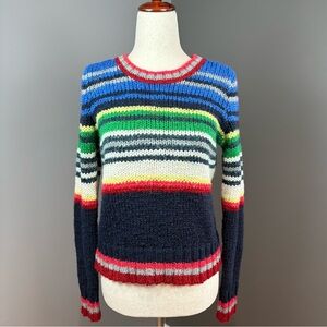 American Eagle Outfitters Wool Blend Sweater Size S Navy Red Cream Striped Knit